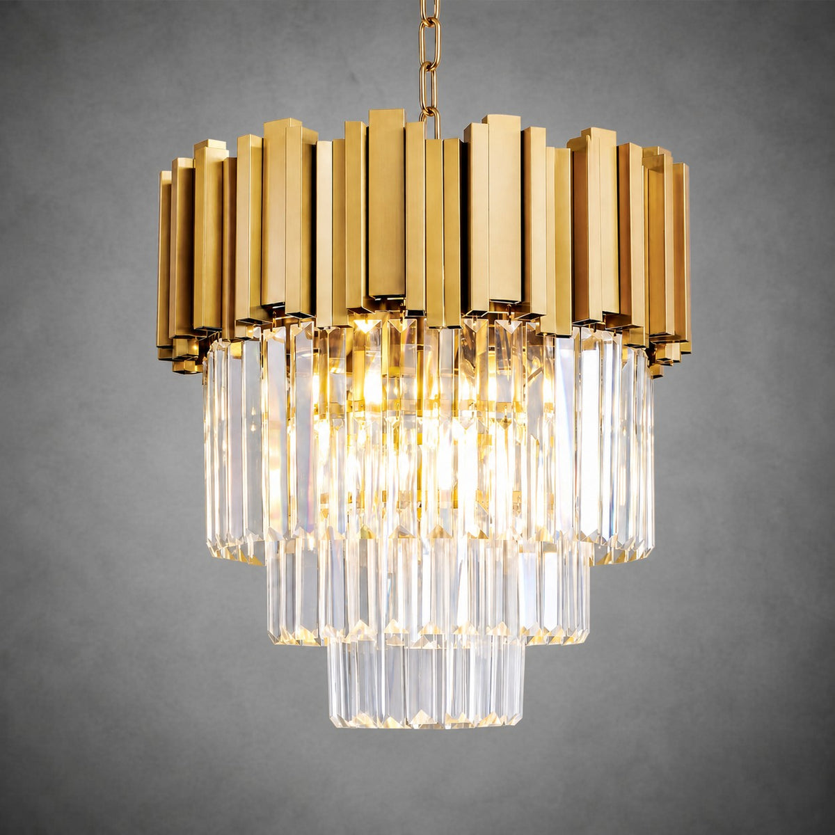 Modern Gold 3-Tier K9 Crystal Chandelier