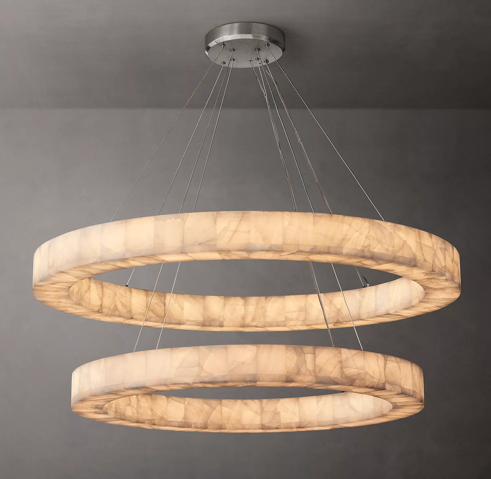 Rivege 2-Tier Round Calcite Halo Chandelier 60" Modern Alabaster Chandelier