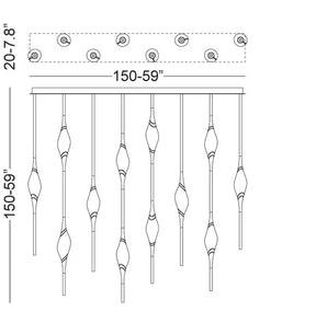 Pezzo Crystal Linear Chandelier  L51'' 59'' for Dining Table