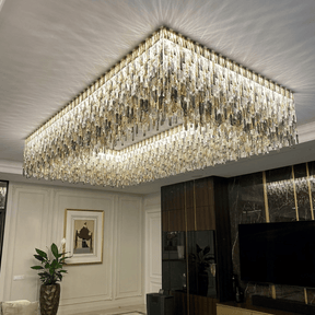 Grand Oversized Rectangular Gradient Smoky Amber Crystal Flush Mount Ceiling Light