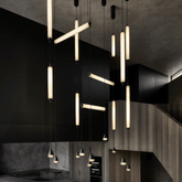 Modern Sculptural Staggered Multi‑Orientation Tubular Atrium Pendant Light
