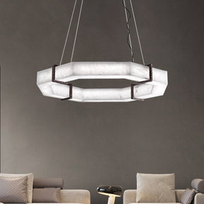 Merlin Celine Retro Alabaster Living Room Chandelier, Round Lamp Lighting