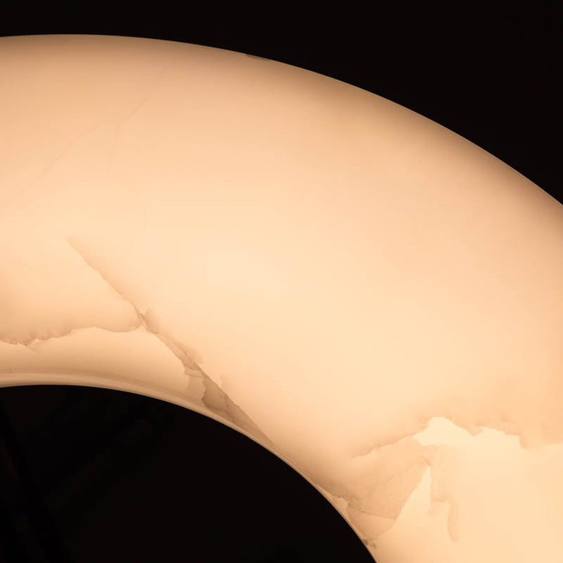 Elysia's Grace: Round Alabaster Plate Chandelier, Exquisite Illumination
