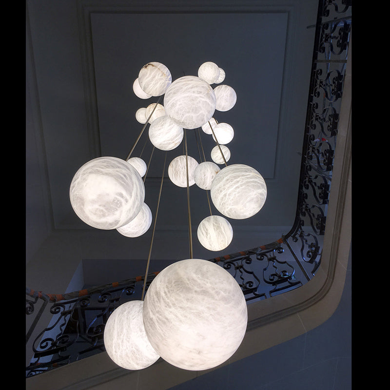 Luna Alabaster Sphere Staircase Chandelier, Multi Pendant Light