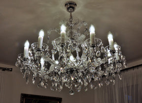 12-flame Maria Theresa silver crystal chandelier with adjustment for low ceiling