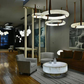 Oslo Pendant Alabaster Chandelier, Halo Ring Chandelier