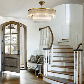 Two-Tier Striped Column Round Pendant D800 - Gold