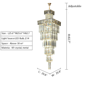 extra large 2.1m golden liner crystal chandelier 82.7'' for foyer staircase