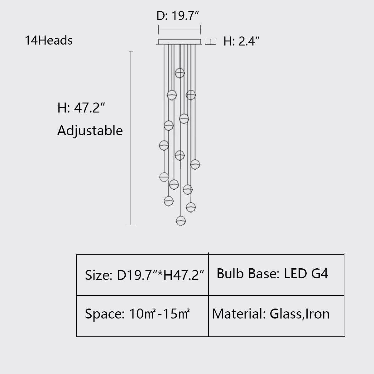 D19.7"*H47.2" chandelier,chandeliers,long stairs,round,ball,clear glass,large,extra large,huge,big,oversize,spiral stairs,gold