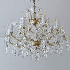 15-flame Teresian chandelier with crystal almonds and matte gold metal