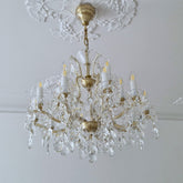 15-flame Teresian chandelier with crystal almonds and matte gold metal