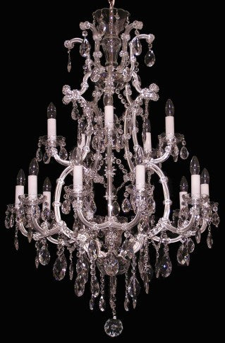 15 flames silver Maria Theresa chandelier with crystal almonds