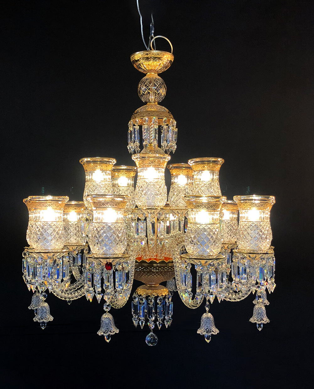 15 Lights Bacara Chandelier Gold & Clear Baccarat Crystal Lighting