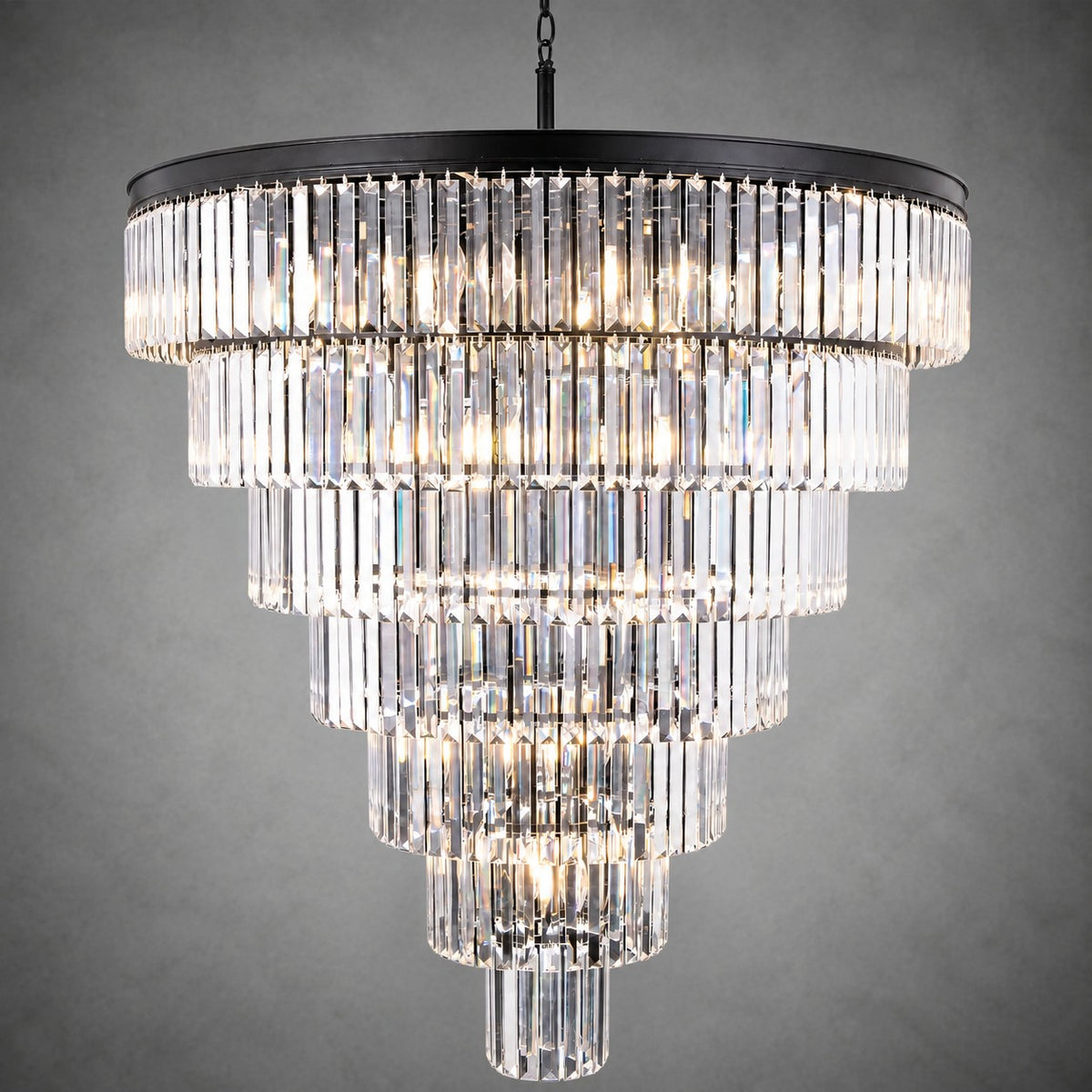 Striped Crystal Tower Round Pendant - Black
