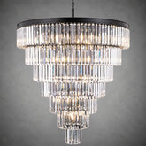 Striped Crystal Tower Round Pendant - Black