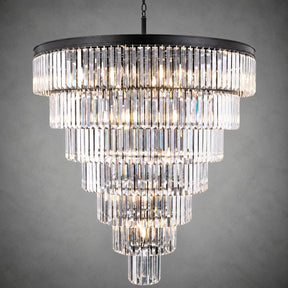 Striped Crystal Tower Round Pendant - Black