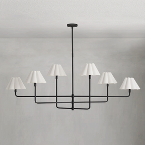 Polara white linen Chandelier(Blackened Brass)