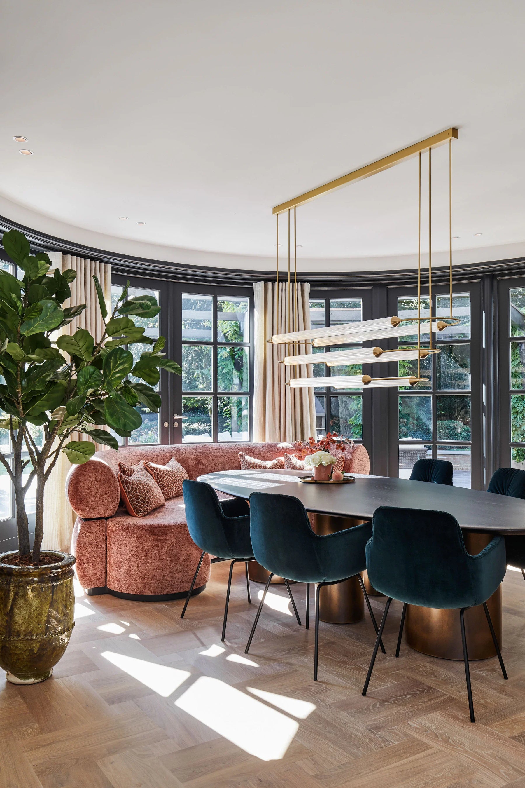 Minimalism Brass Ellipse Horizontal LED Chandelier for Kitchen Island/Dining Room