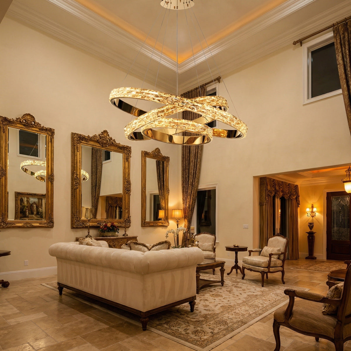 Vega Triple Ring Crystal Chandelier