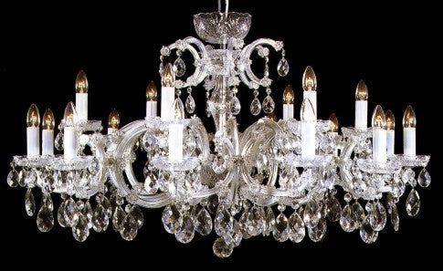 18-flame wide silver Maria Theresa crystal chandelier with crystal almonds