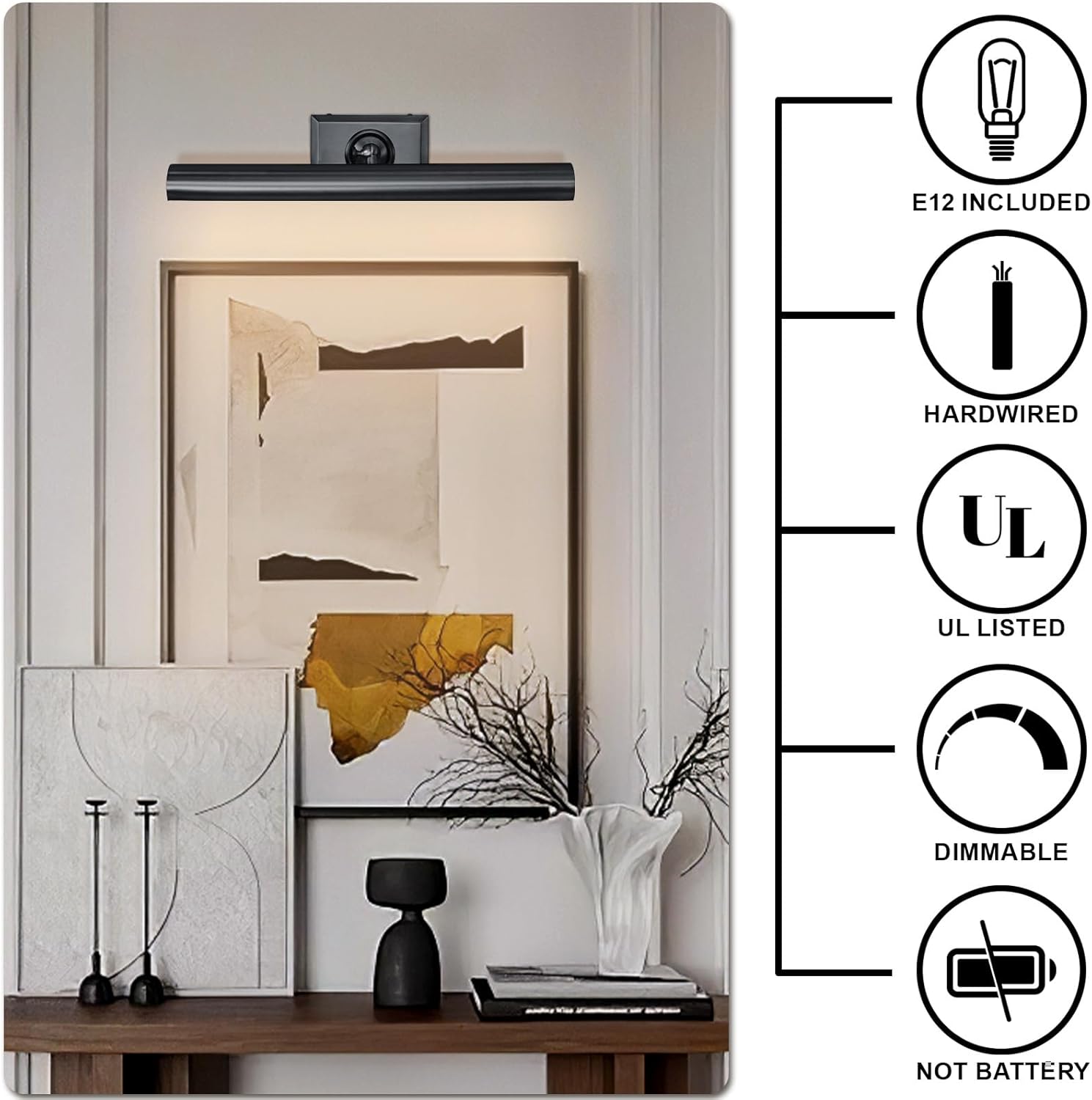 18-Inch Brass Adjustable Dimmable Picture Light for Wall