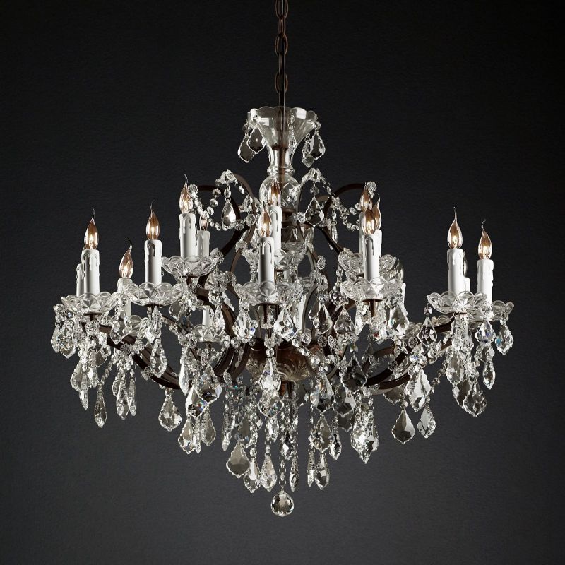 19th C. Rococo Iron & Crystal Round Chandelier 33"