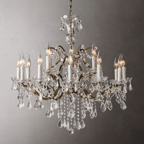 19th C. Rococo Iron & Crystal Round Chandelier 33"