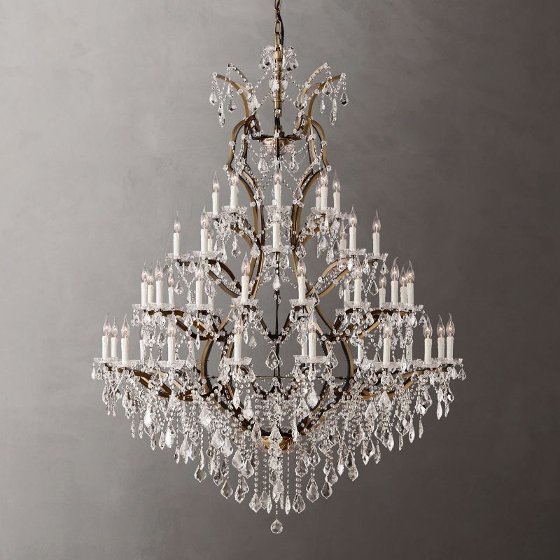 19th C. Rococo Iron & Crystal Round Chandelier 60"