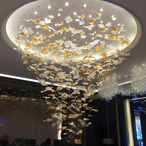 Multicolor Maple Leaf Art Glass Large Oversize Chandelier - Merlin Lamps