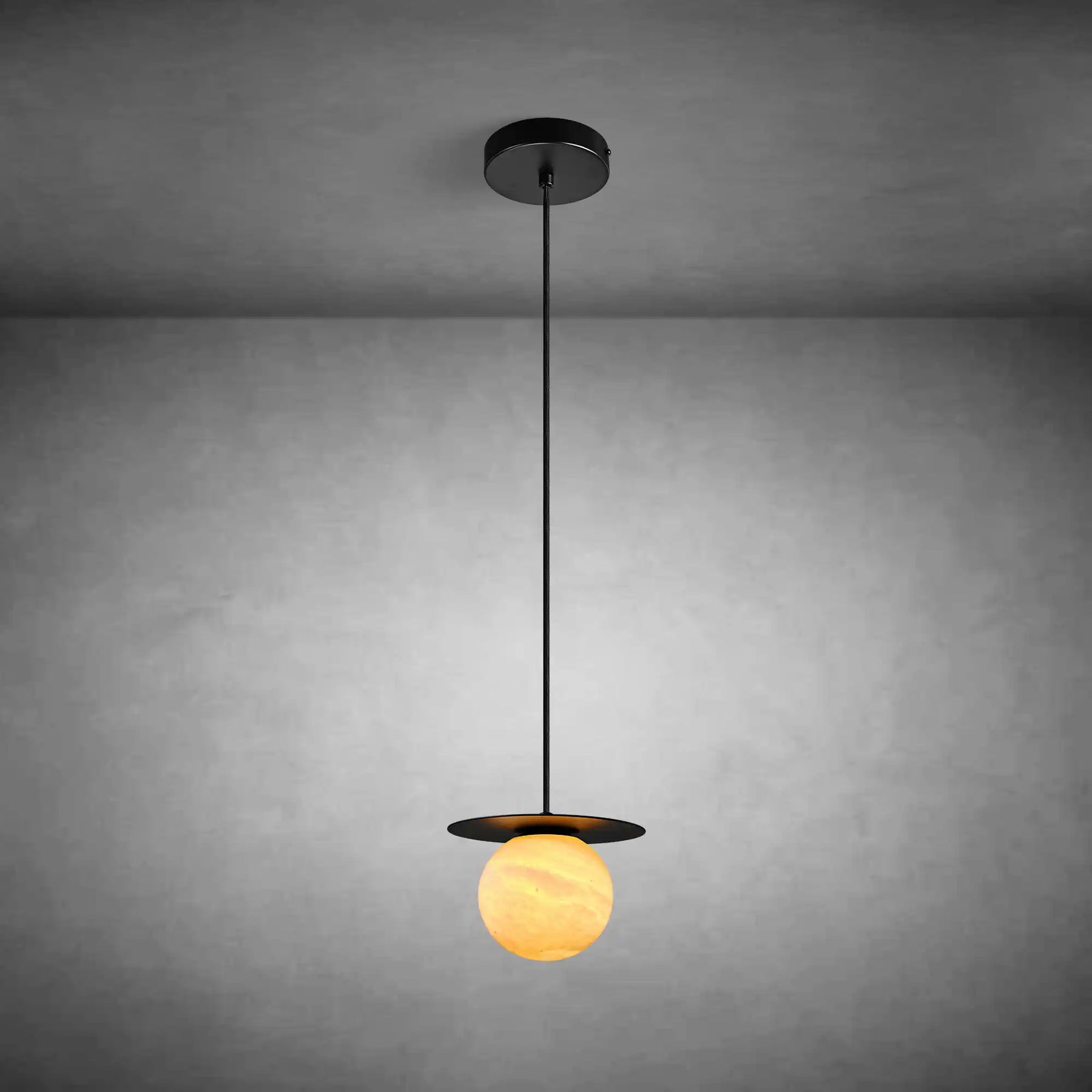 Spherical marble single pendant light