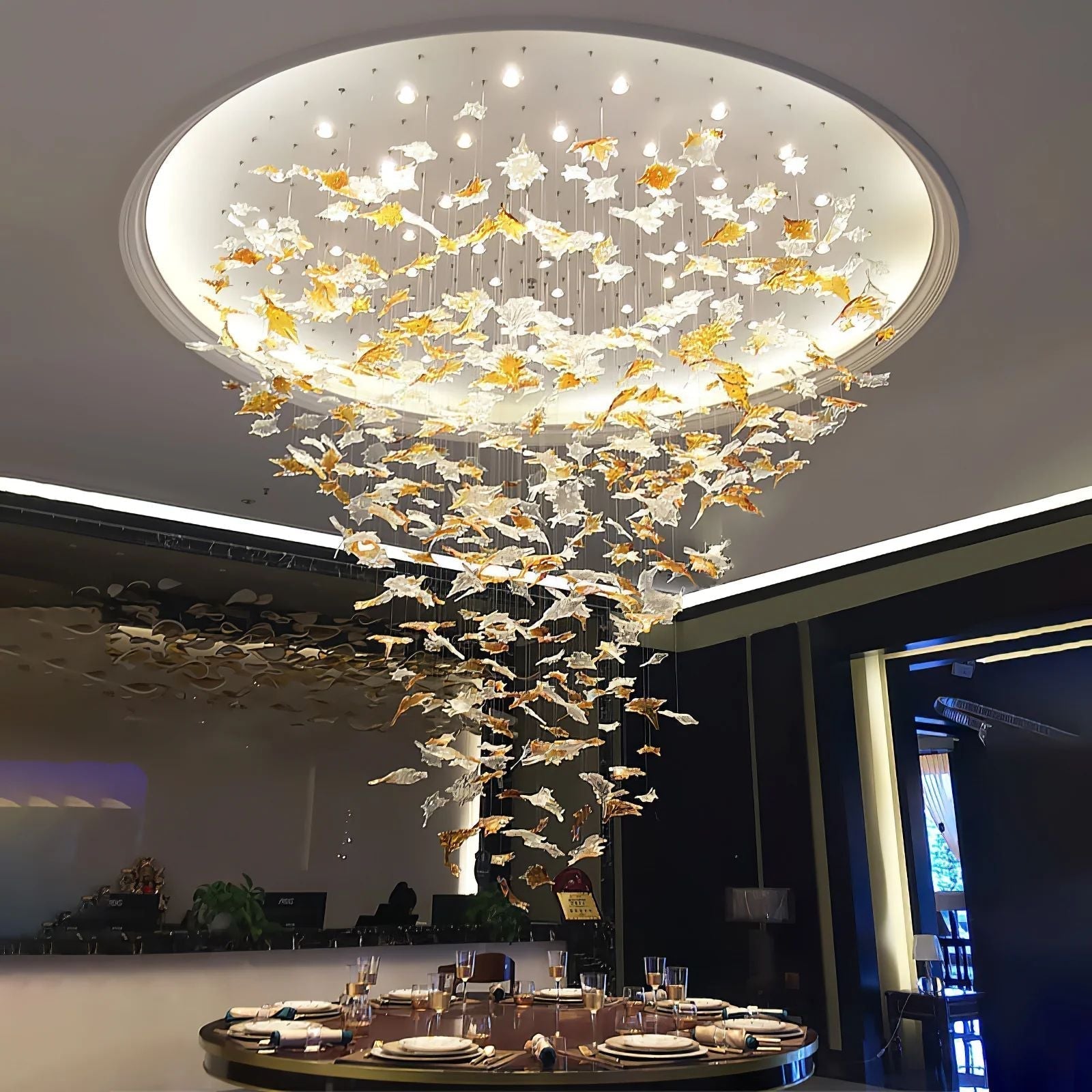 Multicolor Maple Leaf Art Glass Large Oversize Chandelier - Merlin Lamps
