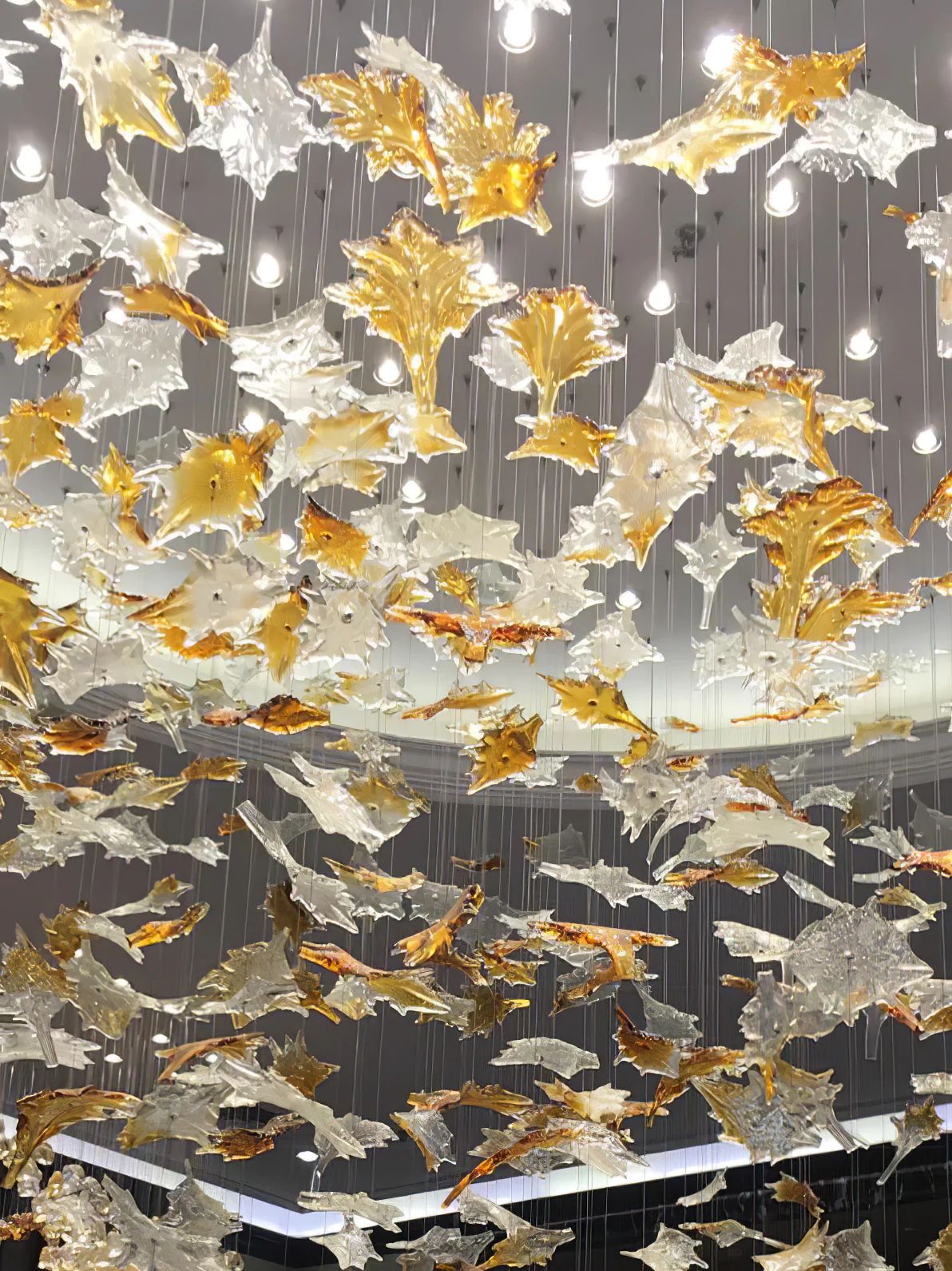 Multicolor Maple Leaf Art Glass Large Oversize Chandelier - Merlin Lamps