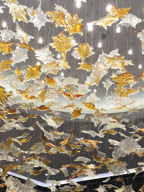 Multicolor Maple Leaf Art Glass Large Oversize Chandelier - Merlin Lamps