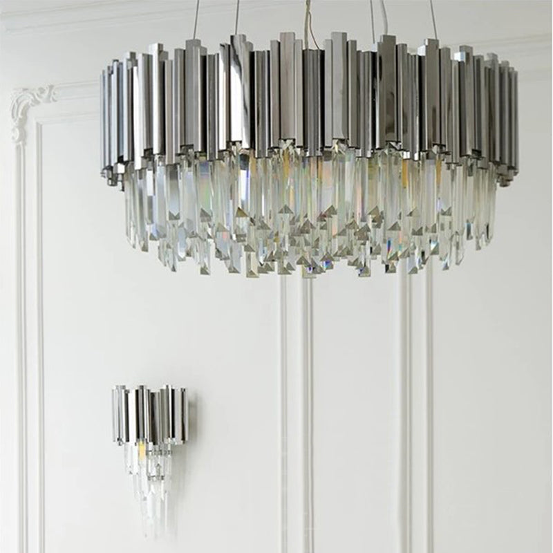 Gold/Silver Round Modern Tiered Metal Crystal Chandelier