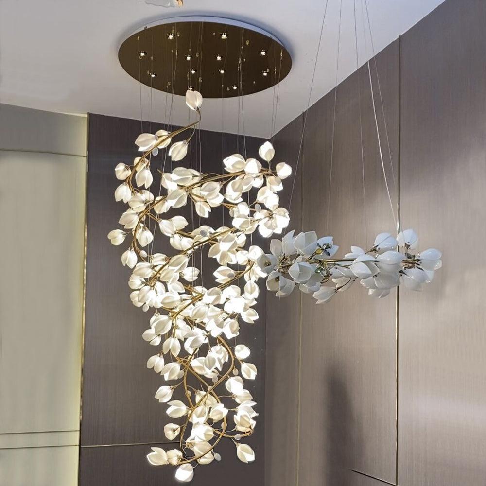 Ceramic Artistic Magnolia Spiral Pendant Ceiling Light Chandelier - Merlin Lamps