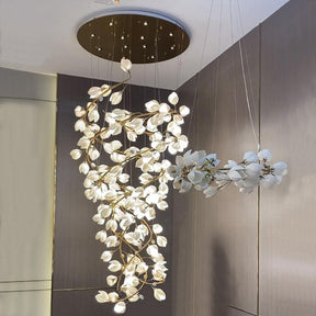 Ceramic Artistic Magnolia Spiral Pendant Ceiling Light Chandelier - Merlin Lamps