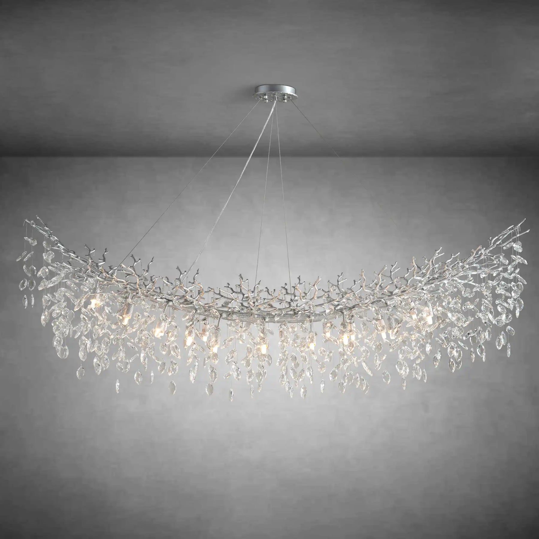Artistic Crystal Branch Chandelier - Modern Silver Rectangular Island Light