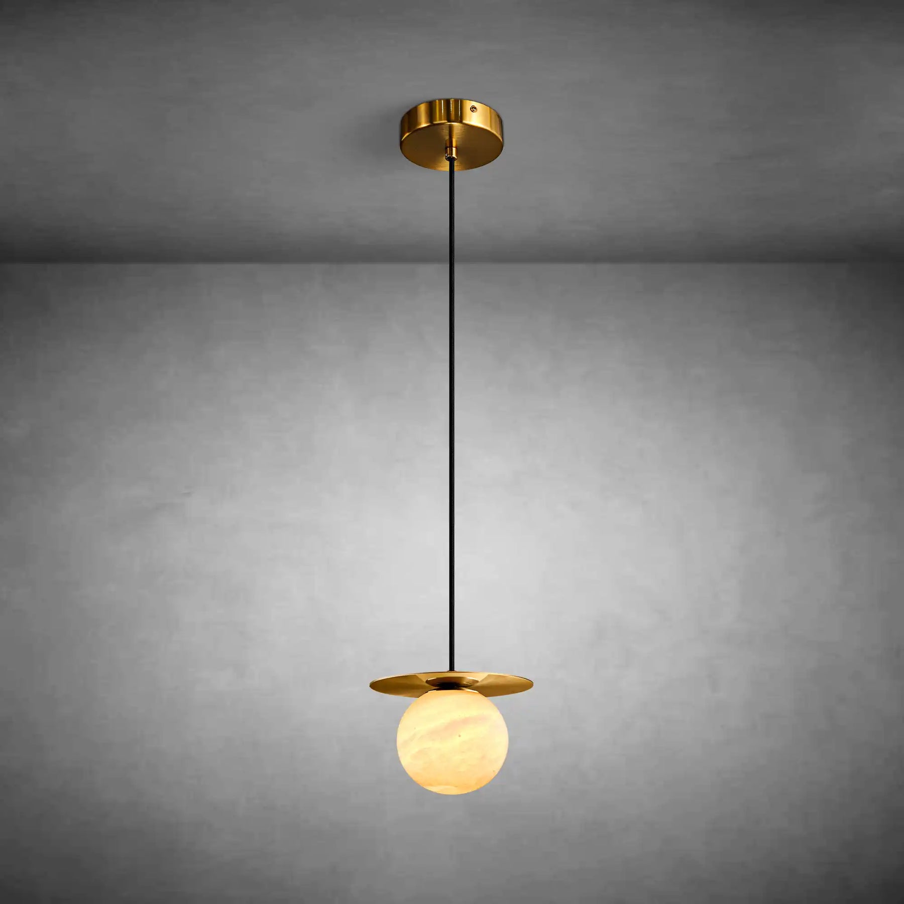 Spherical marble single pendant light