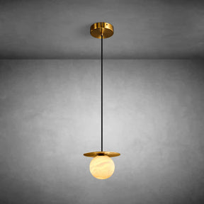 Spherical marble single pendant light