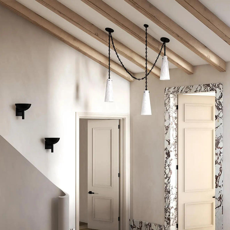 Contemporary Lucca Chandelier 202A-3 in Alabaster, 3-Light Vintage Alabaster Pendant Cluster