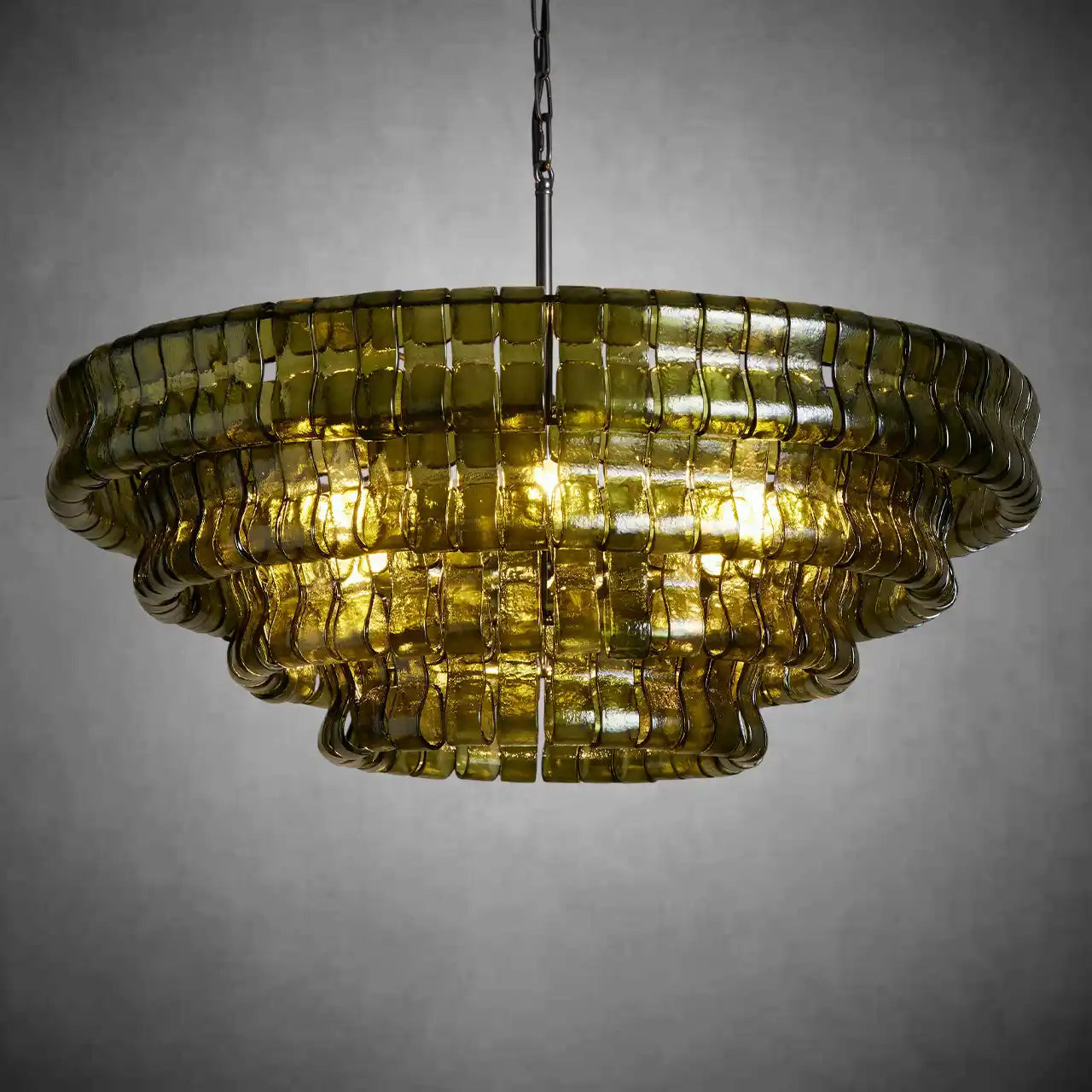 Ghiaccio Round Glass Chandelier-Chandelier-Merlin Lamps-Matte Black/Bronze-Green-24"-merlinlamps
