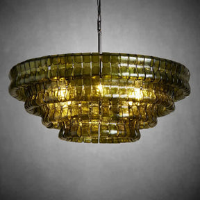 Ghiaccio Round Glass Chandelier-Chandelier-Merlin Lamps-Matte Black/Bronze-Green-24"-merlinlamps