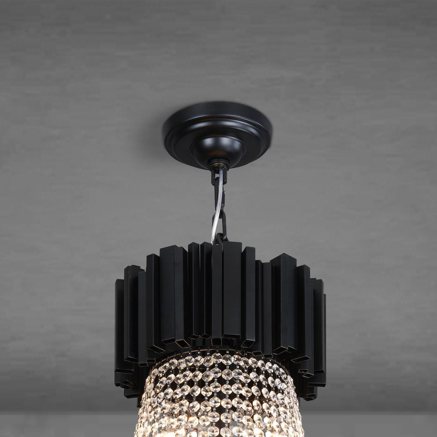 Inverted triangle crystal round pendant light