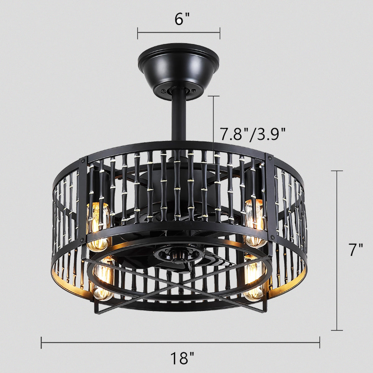 Industrial Black Cage Ceiling Fan Light 18"
