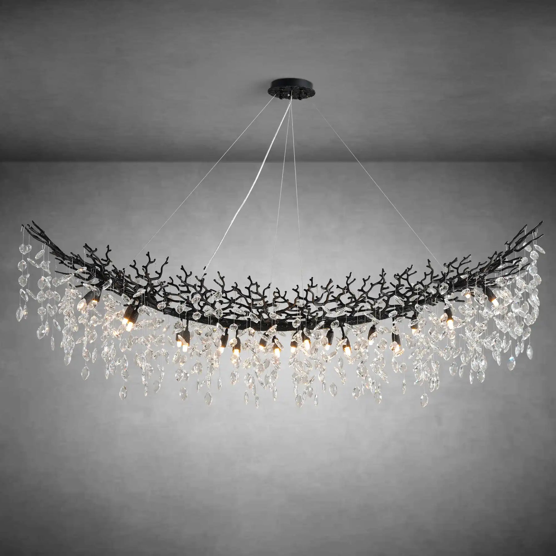 Artistic Crystal Branch Chandelier - Modern Silver Rectangular Island Light