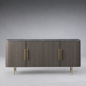 Reeded Wood Credenza With Marble Or Bluestone Top