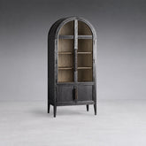 Tall Oak Display Cabinet with Glass Doors