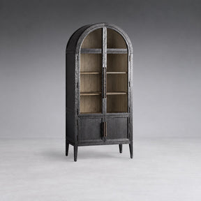 Tall Oak Display Cabinet with Glass Doors