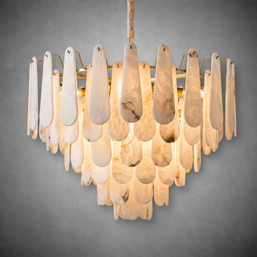 Hollis Modern Alabaster Tiered Chandelier
