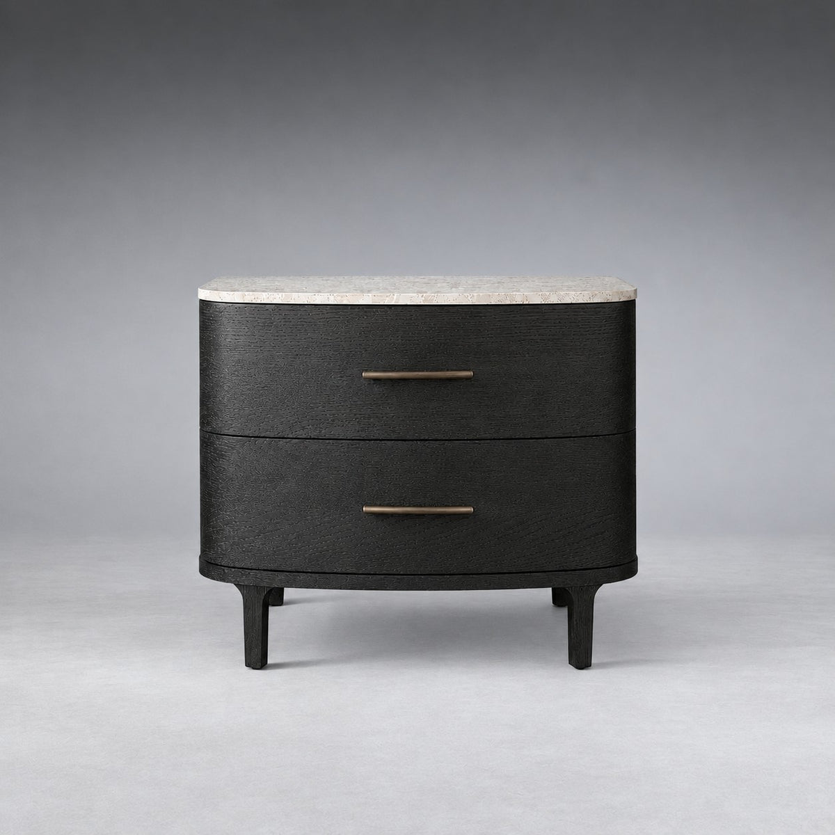 Two-Drawer Marble Top Bedside Table With Brass Pulls